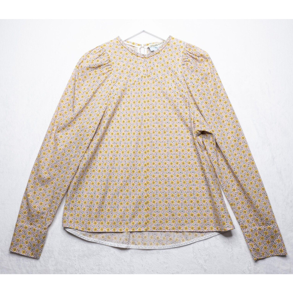 TISH COX Puff Sleeve Ditsy Floral Blouse‎ Long Sleeve Cottagecore Prairiecore M
